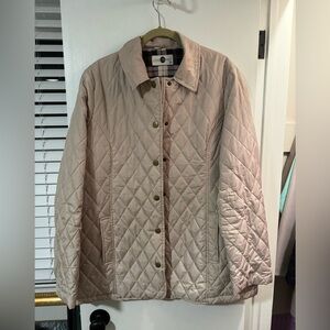 Women's Quilted Jacket - Beige with Plaid